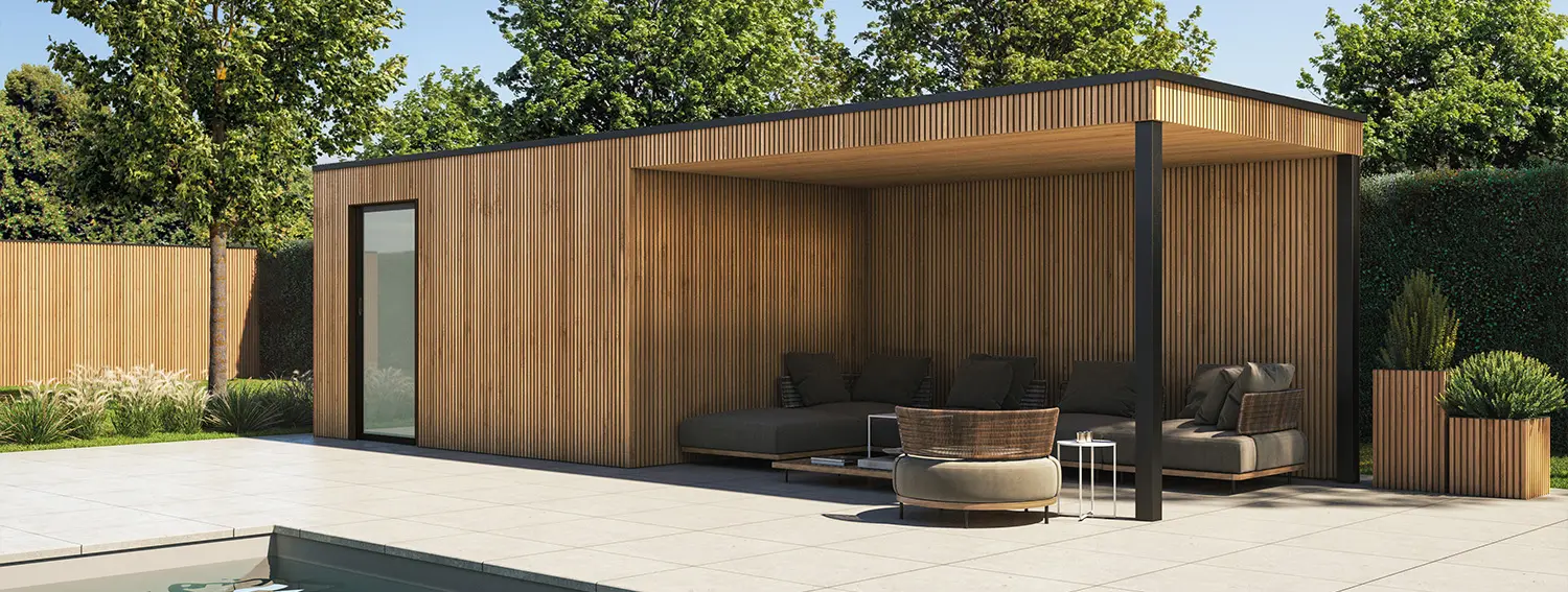 BOX Thermowood tuinhuis in hout en aluminium België - Exterior Living Tuinhuisfabrikant 1500x567.webp